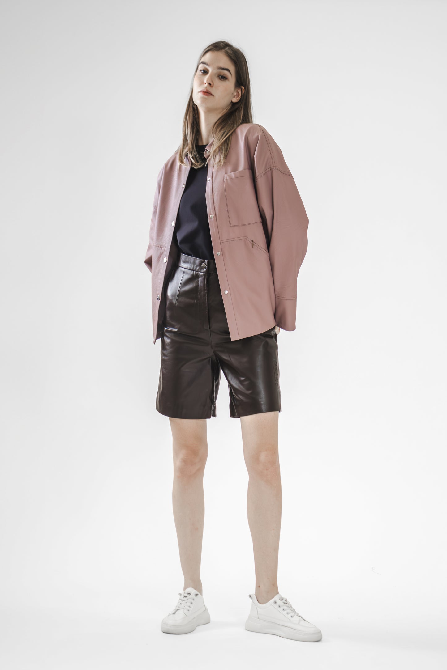 
                  
                    LOTUS PINK/COFFEE LEATHER LONG JACKET
                  
                