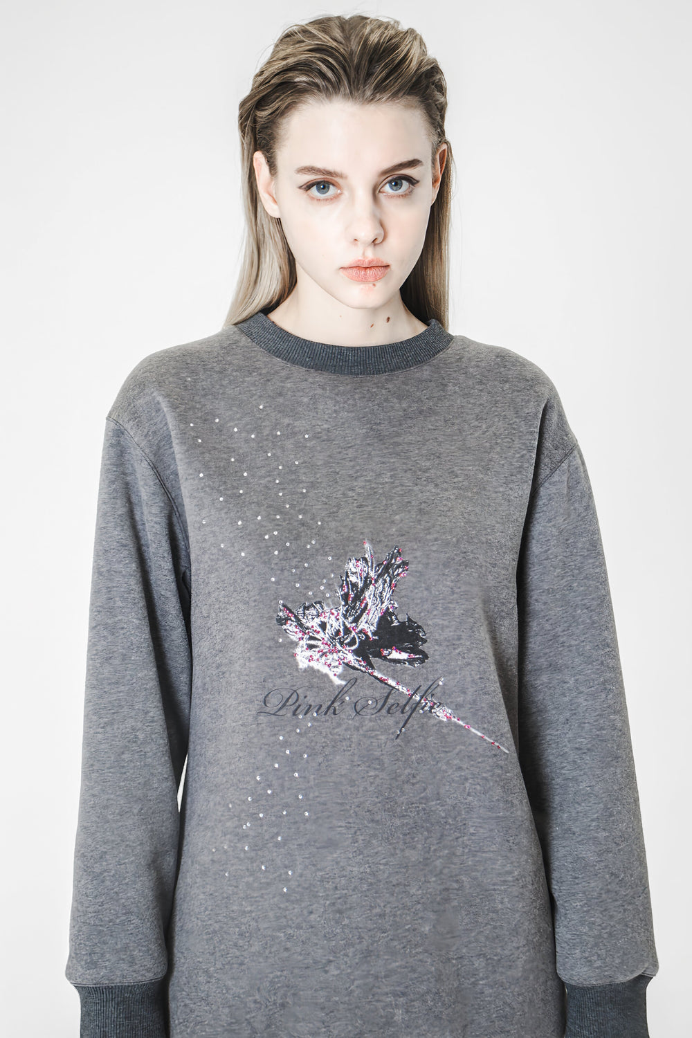 MOON GRAY / WHITE LONGLINE CASUAL SWEATSHIRT