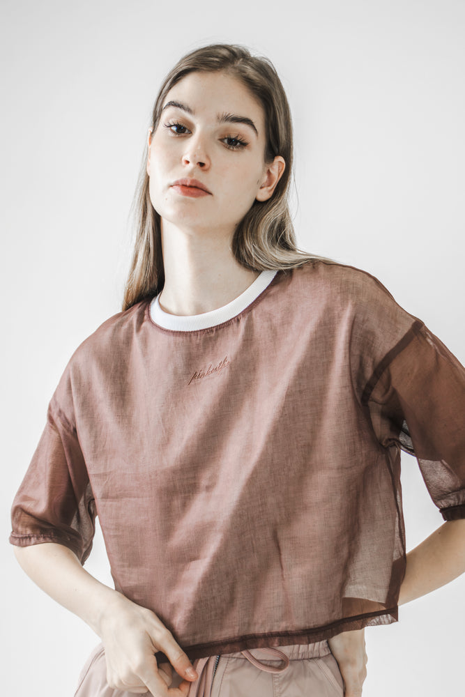 BROWN CROPPED LINEN TOP