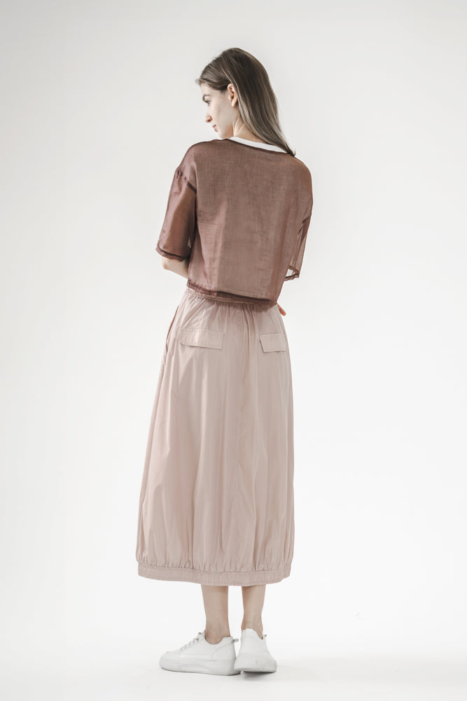 
                  
                    COFFEE/PINK SMOOTH FINISH A-LINE BUBBLE SKIRT
                  
                