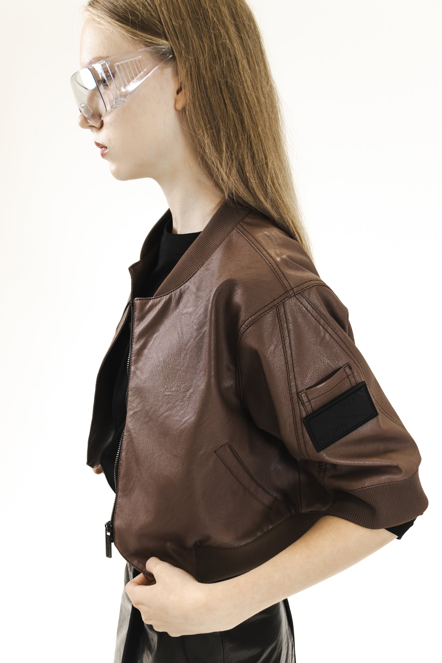 
                  
                    BROWN COFFEE-COLOR CROPPED LEATHER BIKER JACKET
                  
                