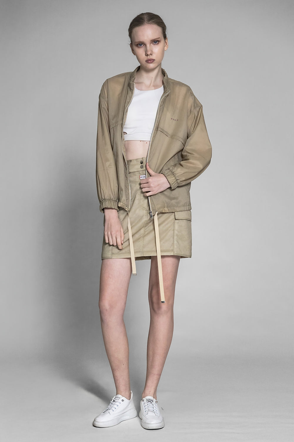 PINK BEIGE/DESERT KHAKI QUILTED TRENCH COAT SKIRT