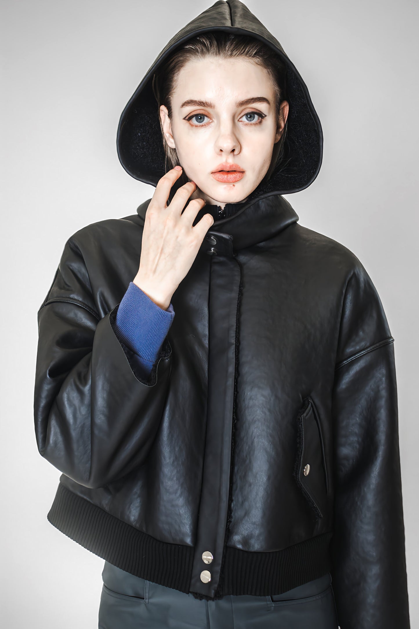 
                  
                    BLACK LEATHER SHORT REVERSIBLE JACKET
                  
                