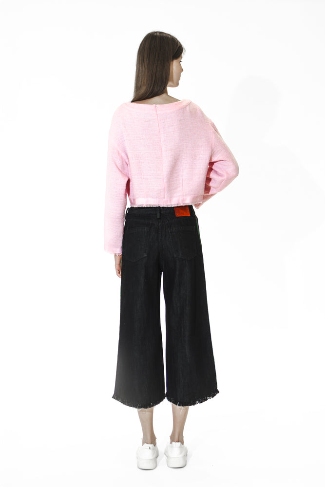 
                  
                    SOFT PINK/BLACK DOUBLE-FLAP CREW NECK TOP
                  
                