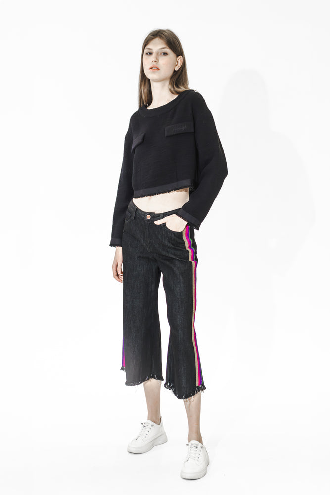 
                  
                    SOFT PINK/BLACK DOUBLE-FLAP CREW NECK TOP
                  
                