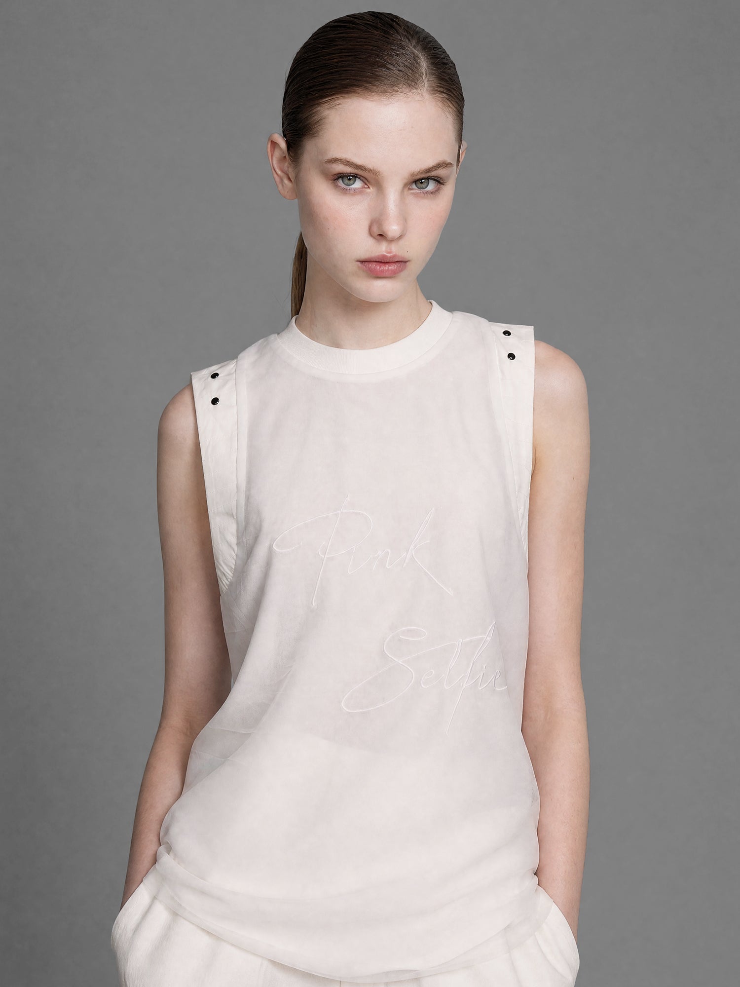 CLASSIC BLACK/STARRY WHITE MESH LONGLINE TANK TOP