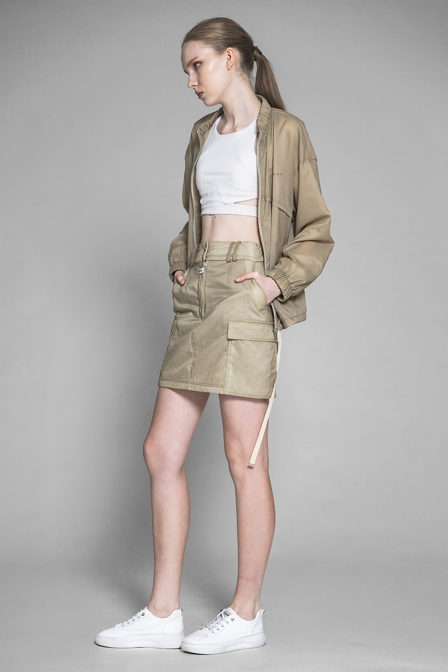 
                  
                    PINK BEIGE/DESERT KHAKI QUILTED TRENCH COAT SKIRT
                  
                