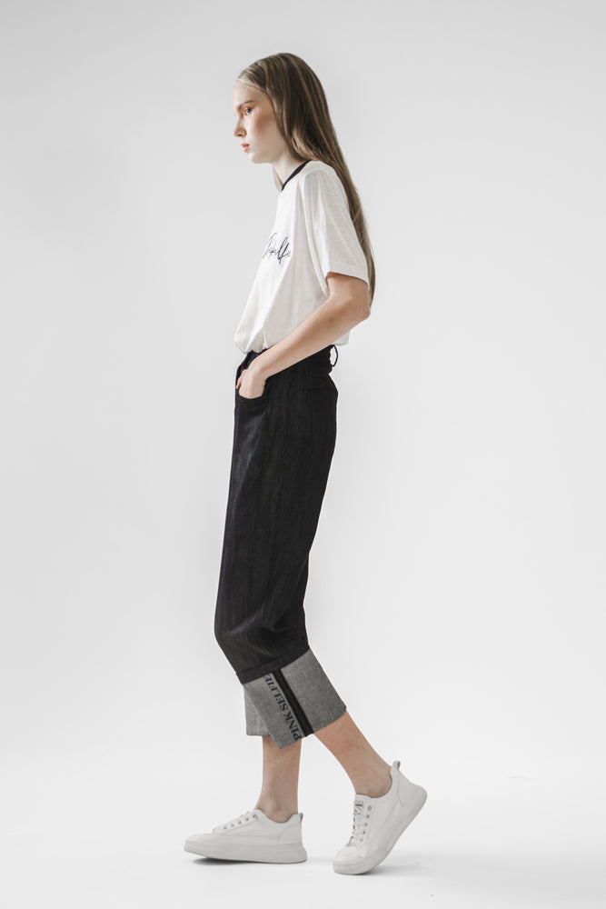 DEEP BLUE/BLACK 9-POINT STRAIGHT LEG PANTS WITH ANGLED POCKETS