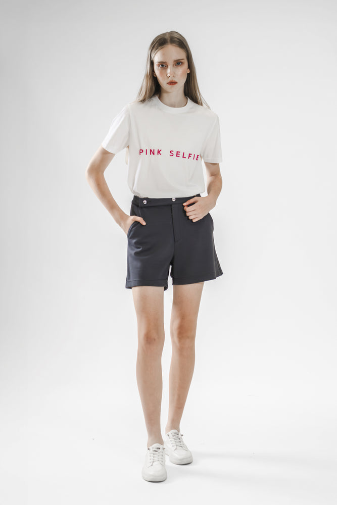 
                  
                    Gray A-Line Shorts with Diagonal V-Cut Pockets
                  
                