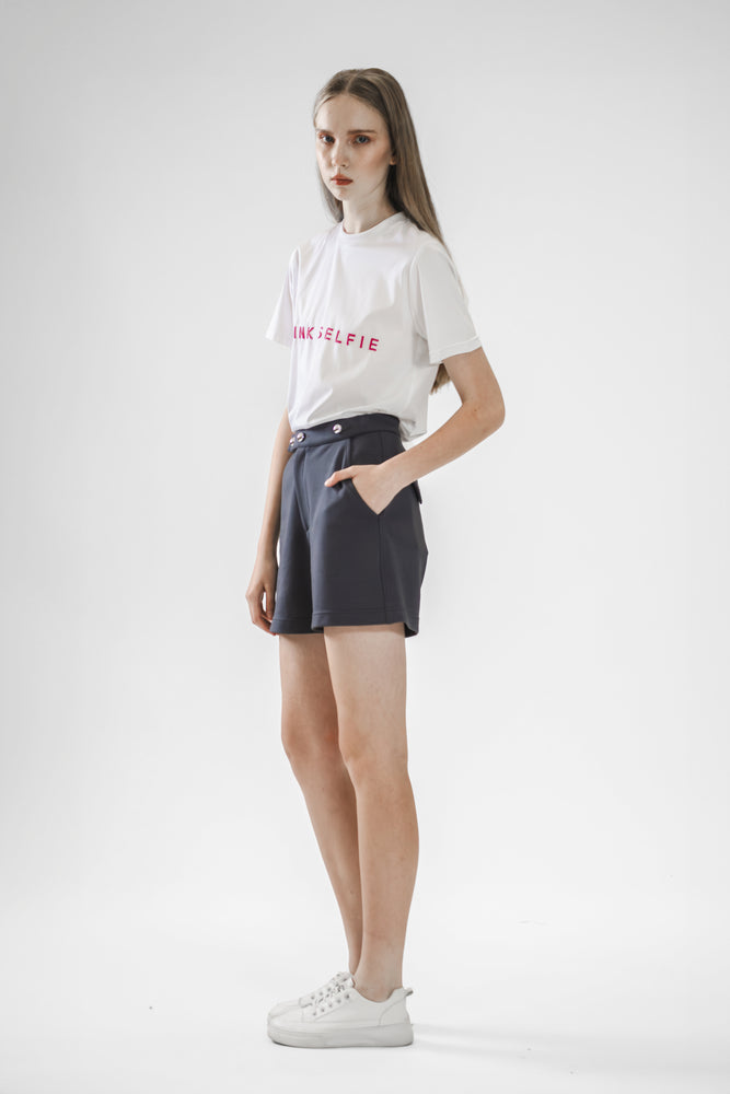 
                  
                    Gray A-Line Shorts with Diagonal V-Cut Pockets
                  
                