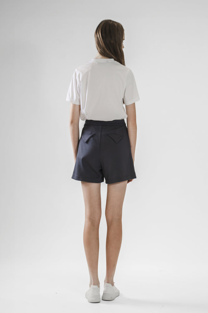 
                  
                    Gray A-Line Shorts with Diagonal V-Cut Pockets
                  
                