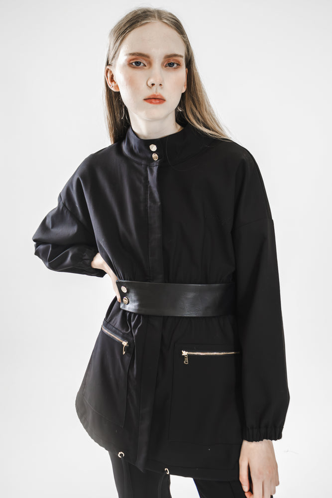 
                  
                    BLACK STAND COLLAR LONG COTTON COAT
                  
                