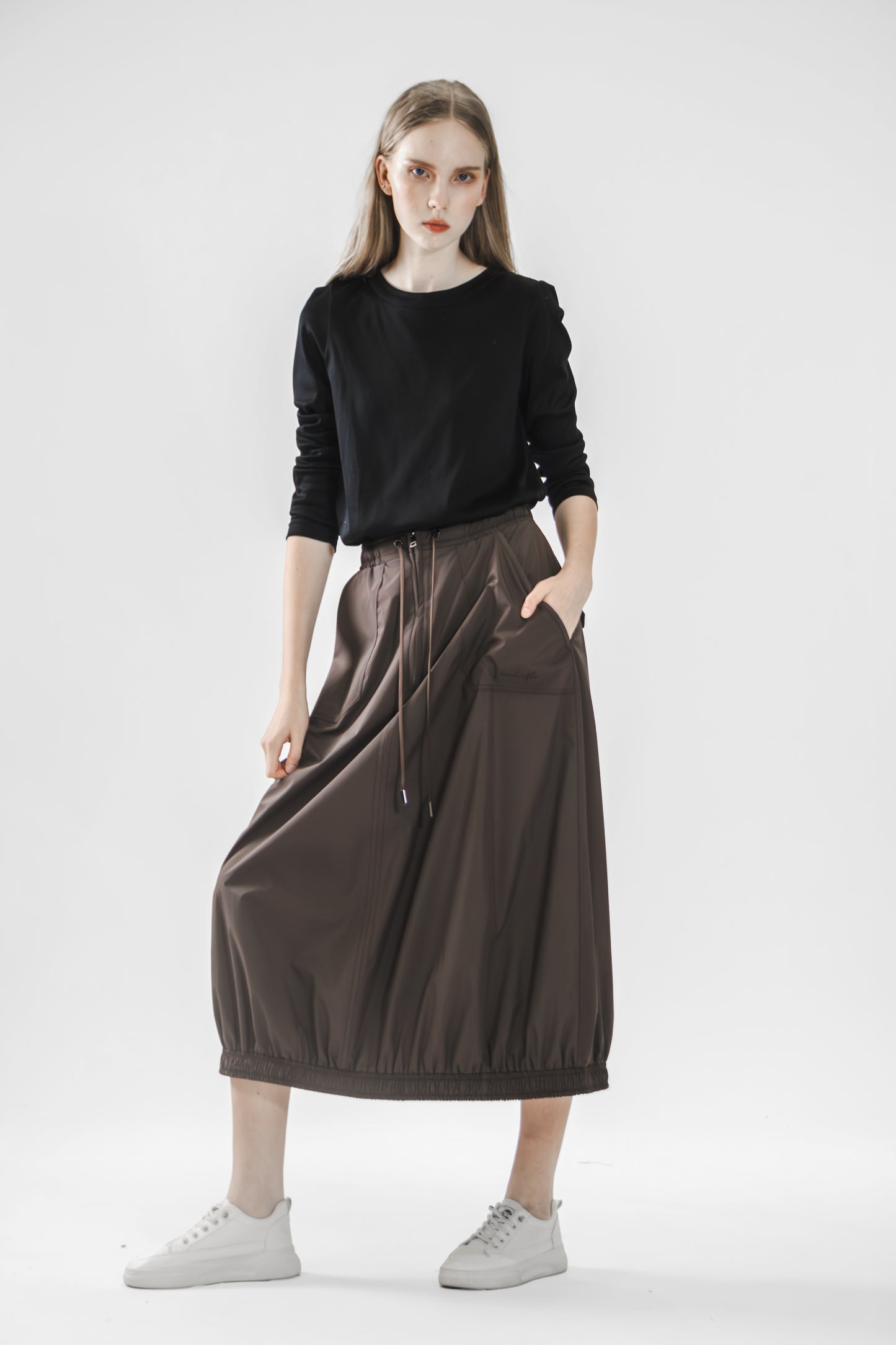 COFFEE/PINK SMOOTH FINISH A-LINE BUBBLE SKIRT