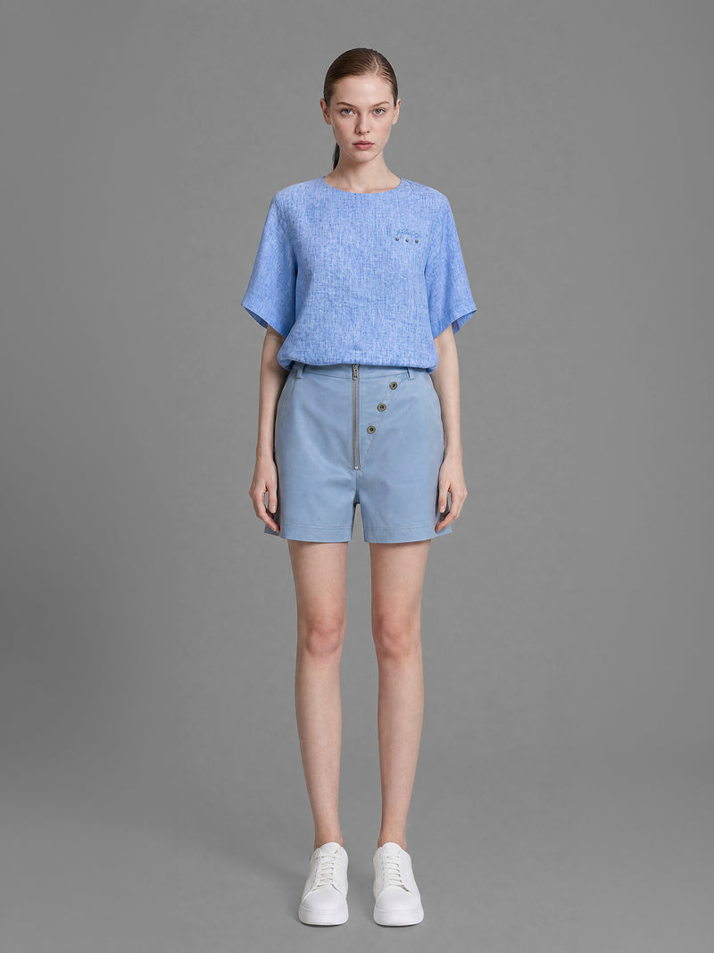 ICE BLUE/LAKE GREEN CROPPED DENIM PANTS