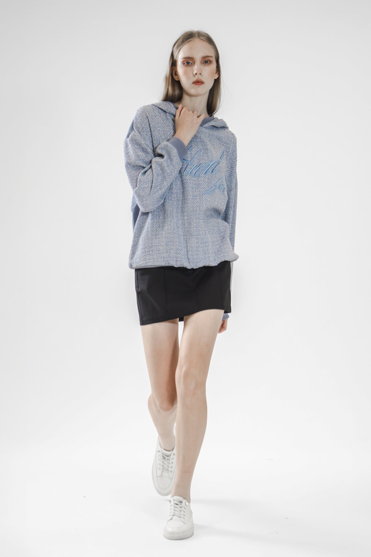 PINK/HAZE BLUE WOOL OVERSIZED LONG HOODIE