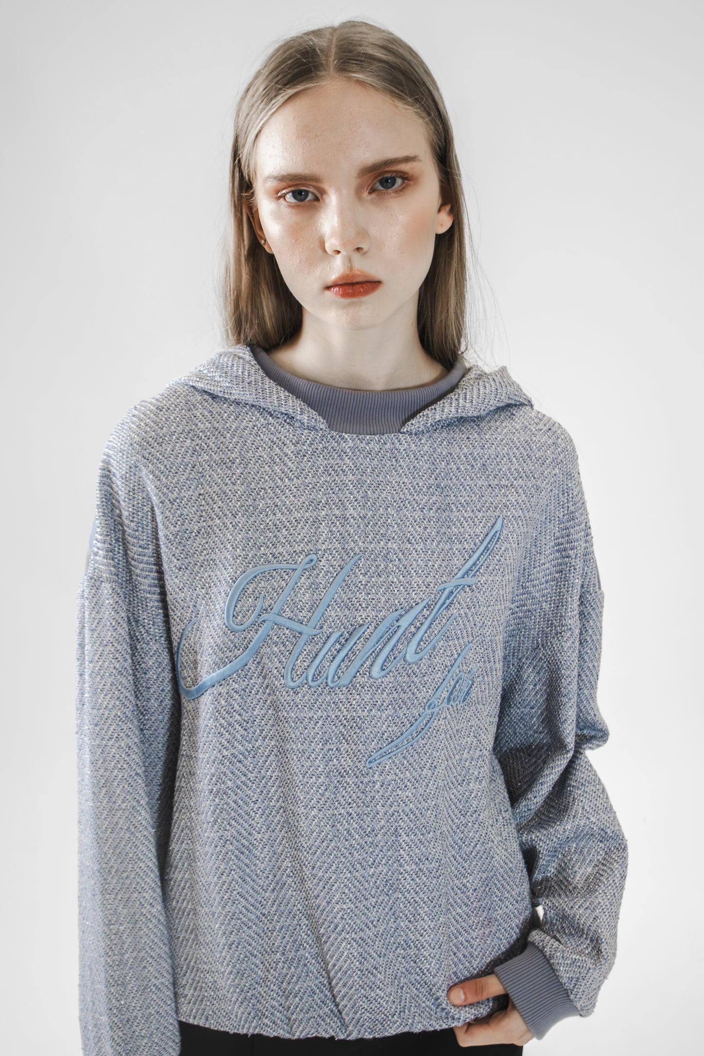 PINK/HAZE BLUE WOOL OVERSIZED LONG HOODIE