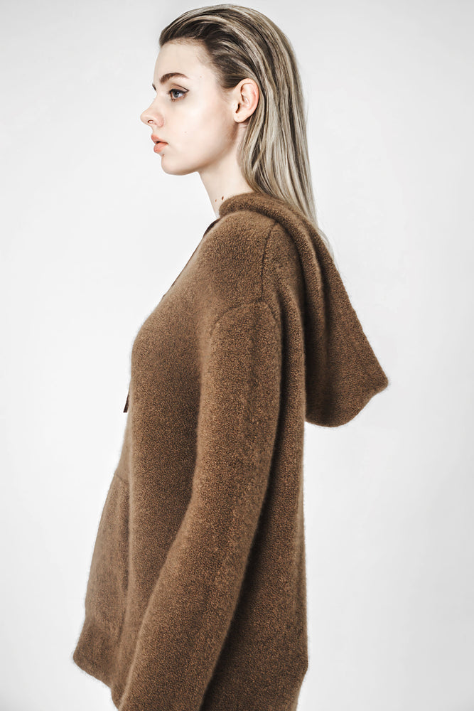 
                  
                    COFFEE BROWN / STYLISH BLACK HOODED KNIT TOP
                  
                