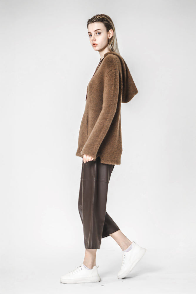 
                  
                    COFFEE BROWN / STYLISH BLACK HOODED KNIT TOP
                  
                