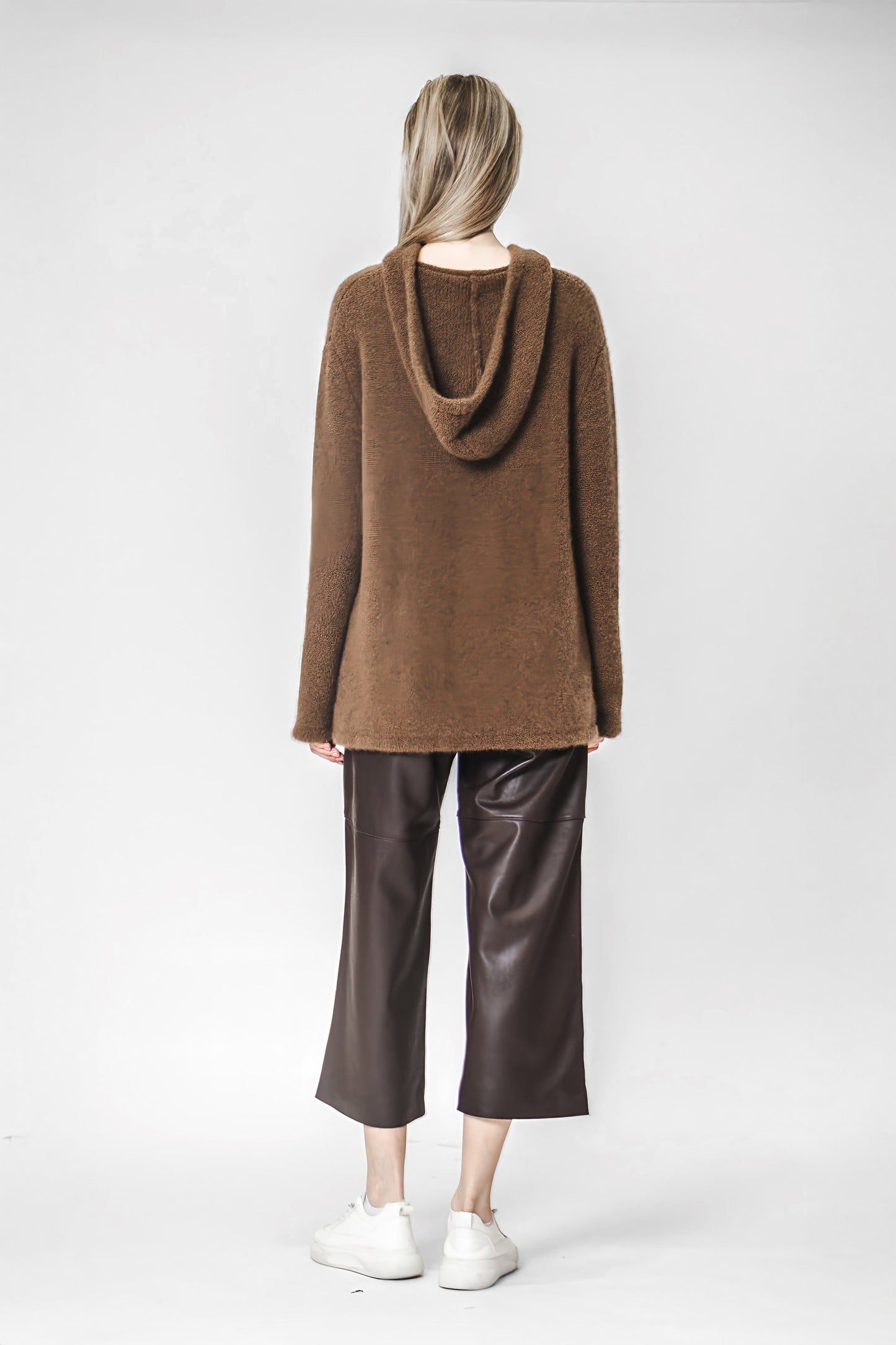 
                  
                    COFFEE BROWN / STYLISH BLACK HOODED KNIT TOP
                  
                