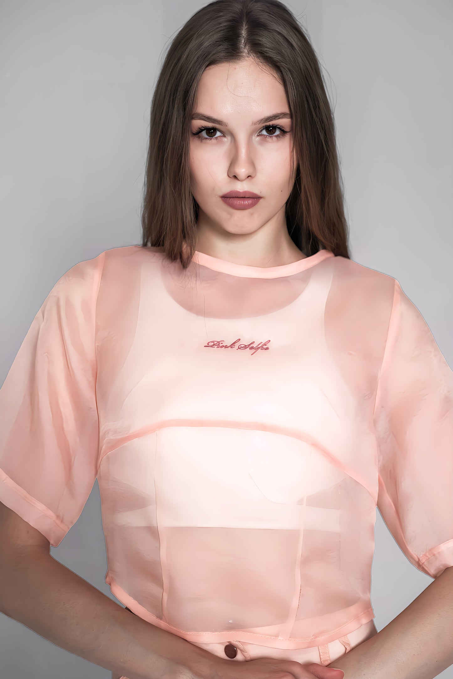 
                  
                    PINK BEIGE/RED BROWN LOGO EMBROIDERED CROP TOP
                  
                