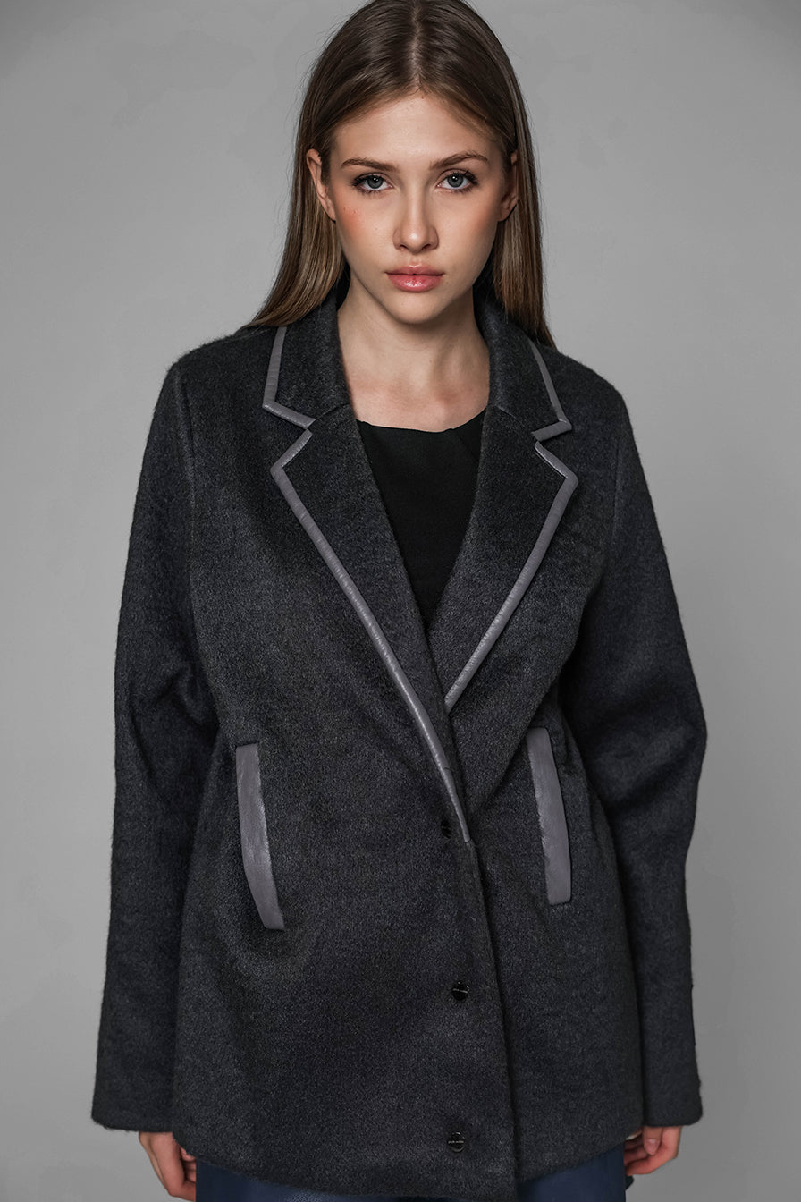 GRAY/BLUE WOOL LONG COAT