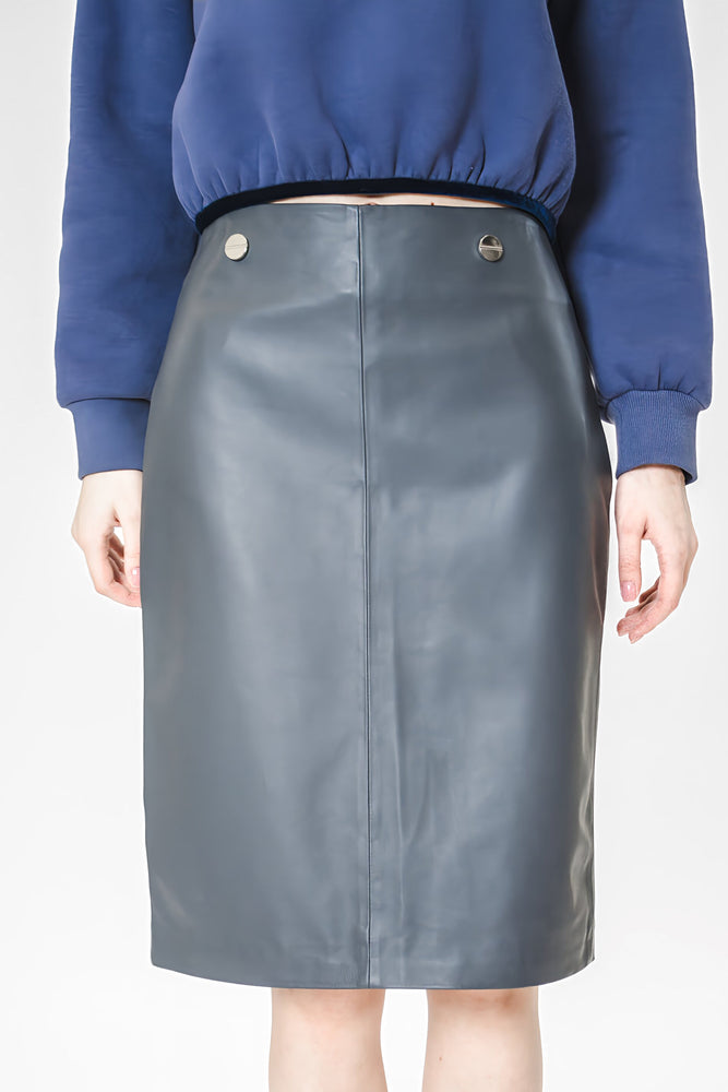 MOON GRAY LEATHER MID-LENGTH SKIRT