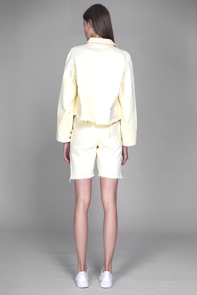 
                  
                    LIGHT YELLOW / SKIN BROWN HEAVY COTTON GRADIENT WASHED DENIM SHORTS
                  
                