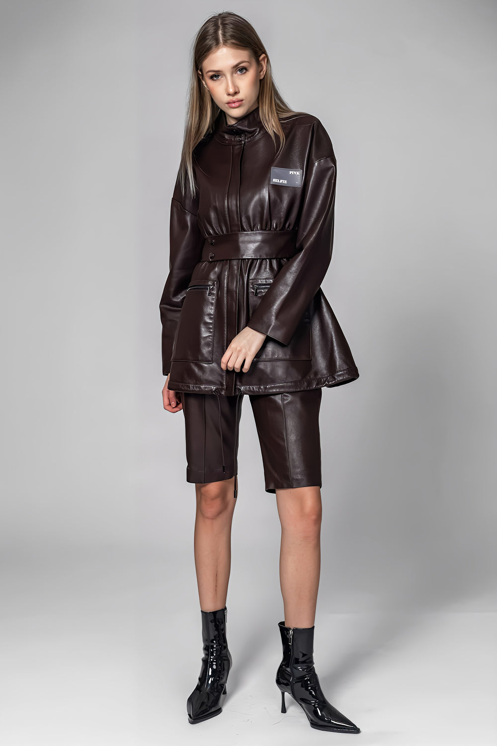 BLACK/BROWN GENUINE LEATHER BERMUDA SHORTS