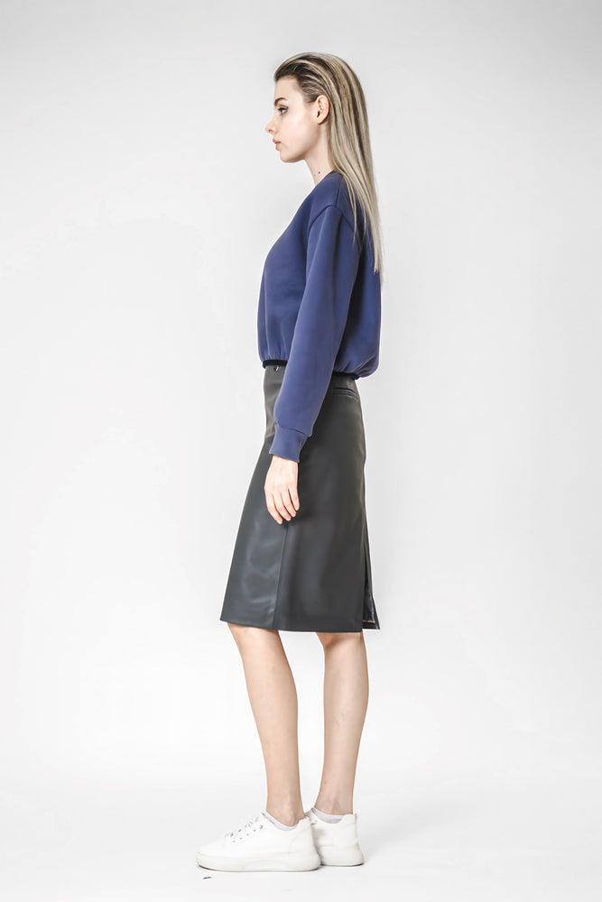 
                  
                    MOON GRAY LEATHER MID-LENGTH SKIRT
                  
                