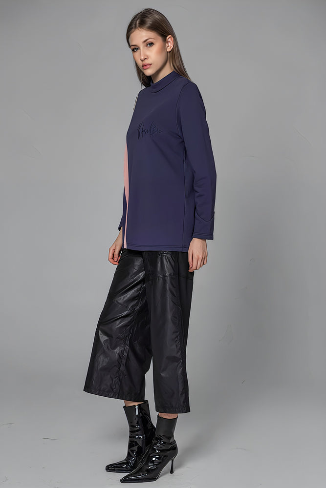 
                  
                    PURPLE/GREEN COLOR-BLOCK TURTLENECK SWEATSHIRT
                  
                