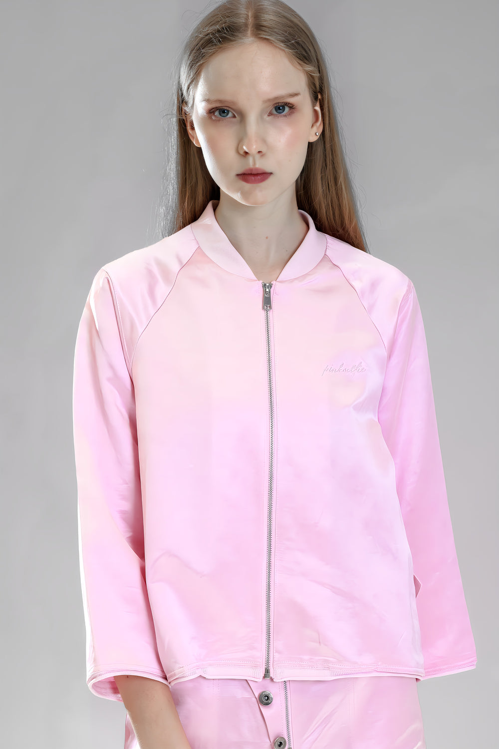 PINK/BLUE SATIN LINEN CASUAL JACKET
