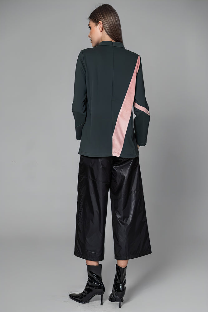 
                  
                    PURPLE/GREEN COLOR-BLOCK TURTLENECK SWEATSHIRT
                  
                