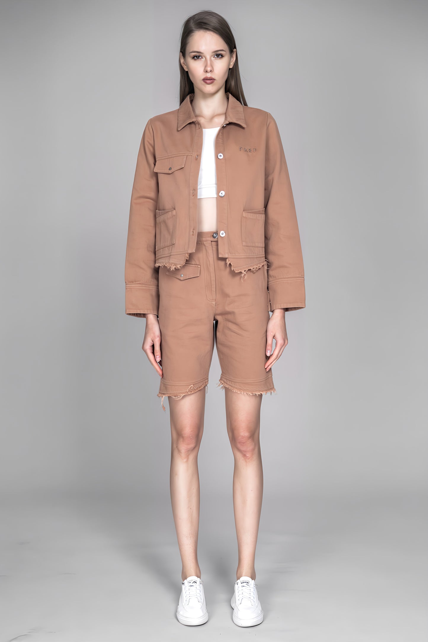 
                  
                    LIGHT YELLOW / SKIN BROWN HEAVY COTTON GRADIENT WASHED DENIM SHORT JACKET
                  
                