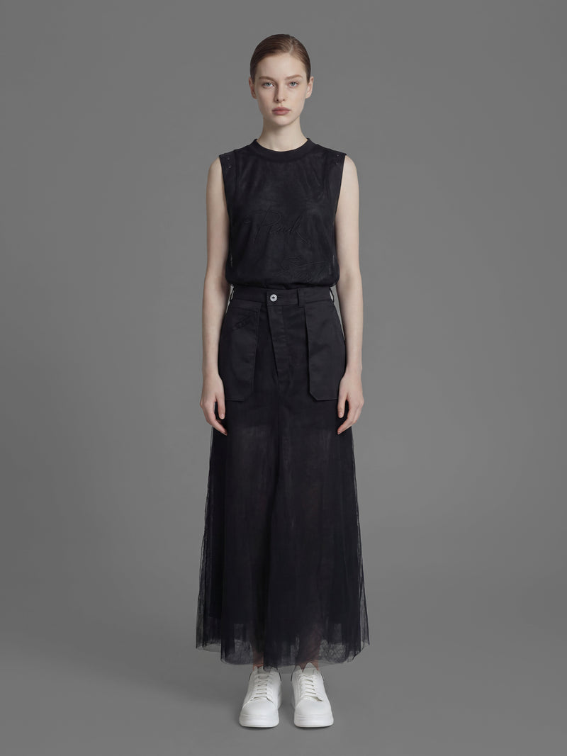 CLASSIC BLACK/STARRY WHITE MESH STATEMENT MAXI SKIRT