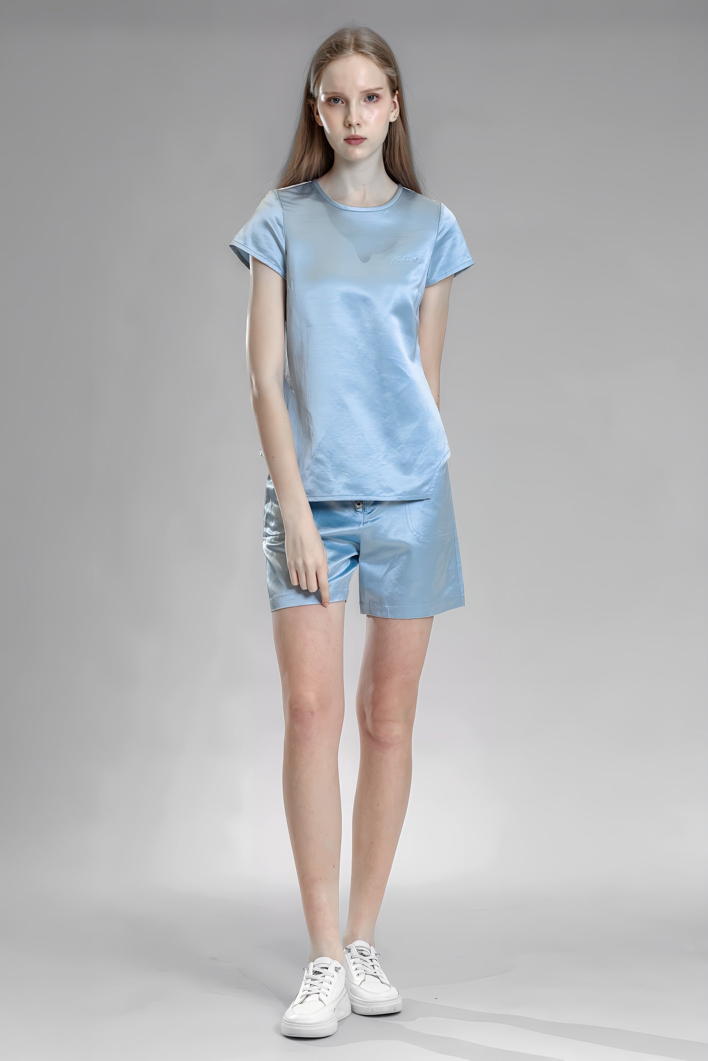 
                  
                    PINK/BLUE SATIN LINEN LACE CASUAL T-SHIRT
                  
                