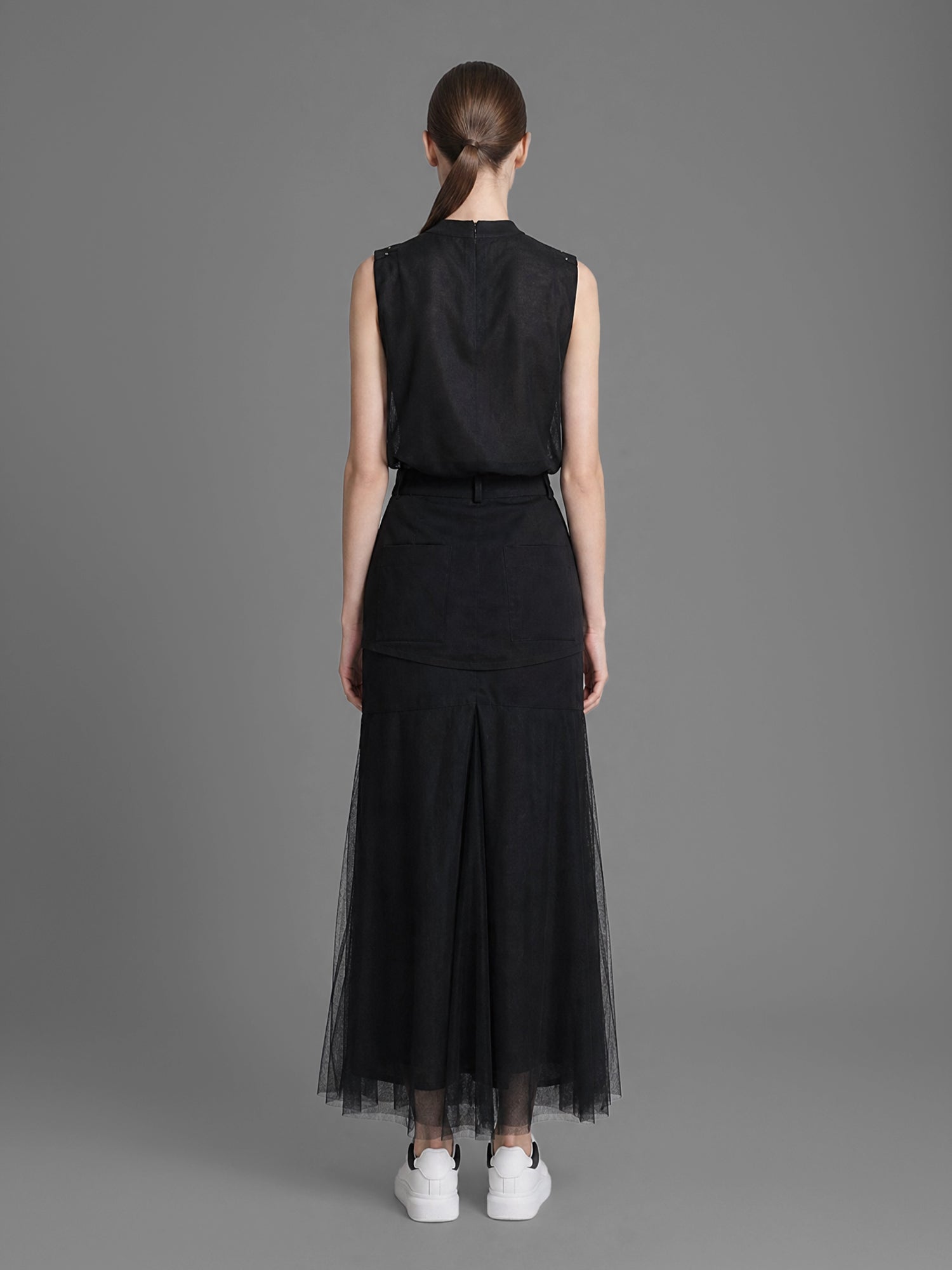 CLASSIC BLACK/STARRY WHITE MESH STATEMENT MAXI SKIRT