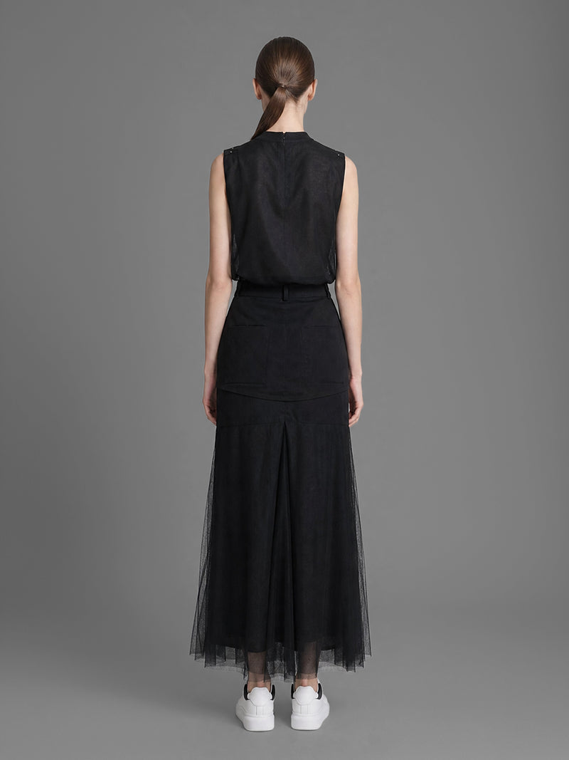 CLASSIC BLACK/STARRY WHITE MESH STATEMENT MAXI SKIRT