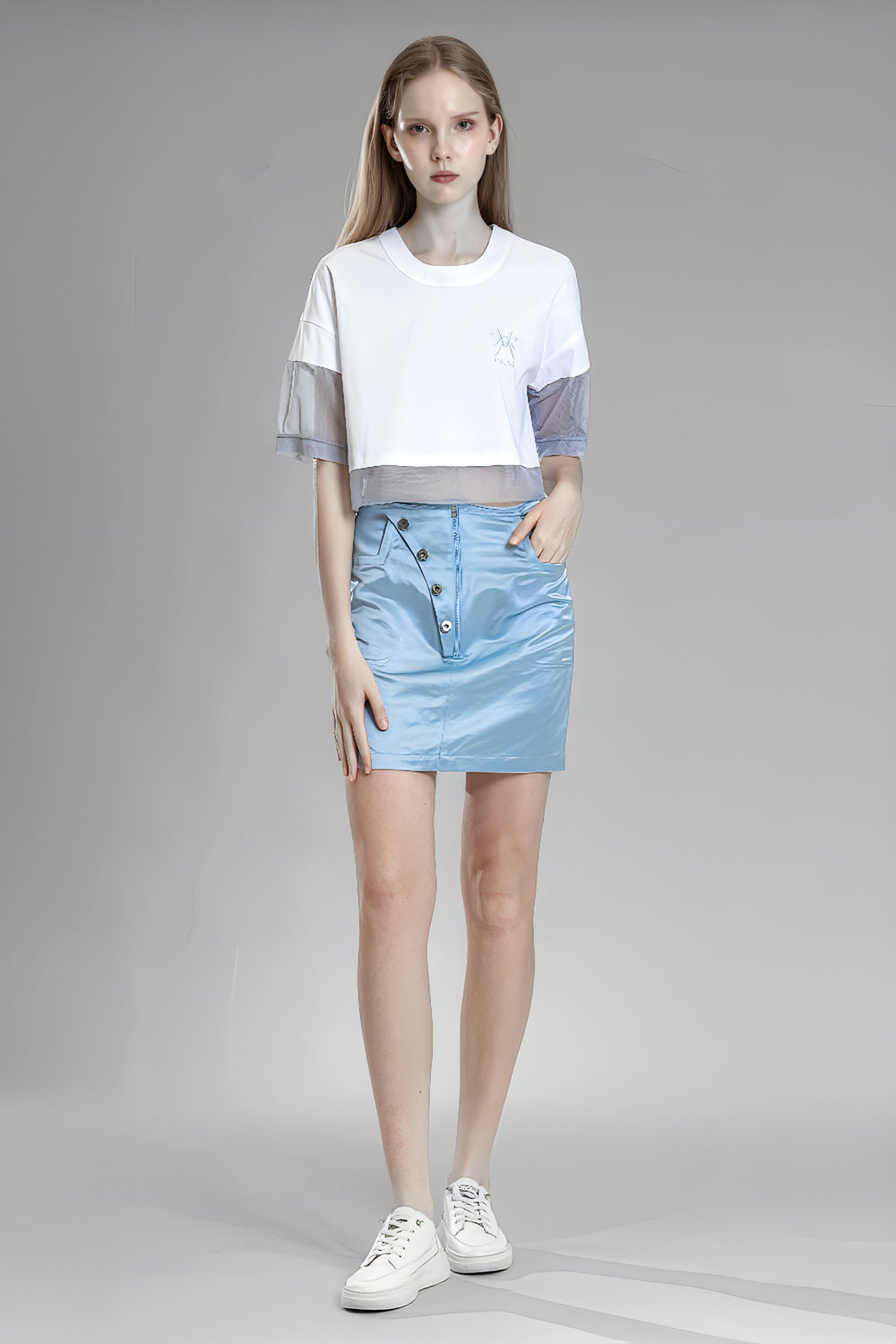 PINK/BLUE SATIN CASUAL SKIRT
