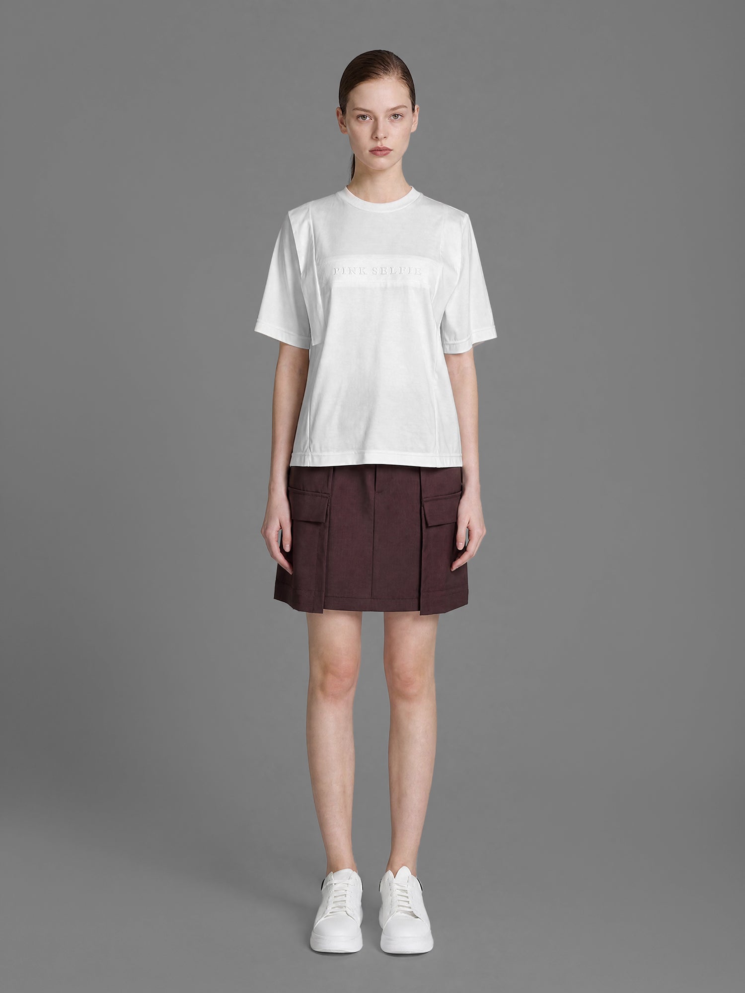 CLASSIC BLACK / STARRY WHITE FUTURISTIC LEATHER PATCHWORK SHORT-SLEEVE T-SHIRT