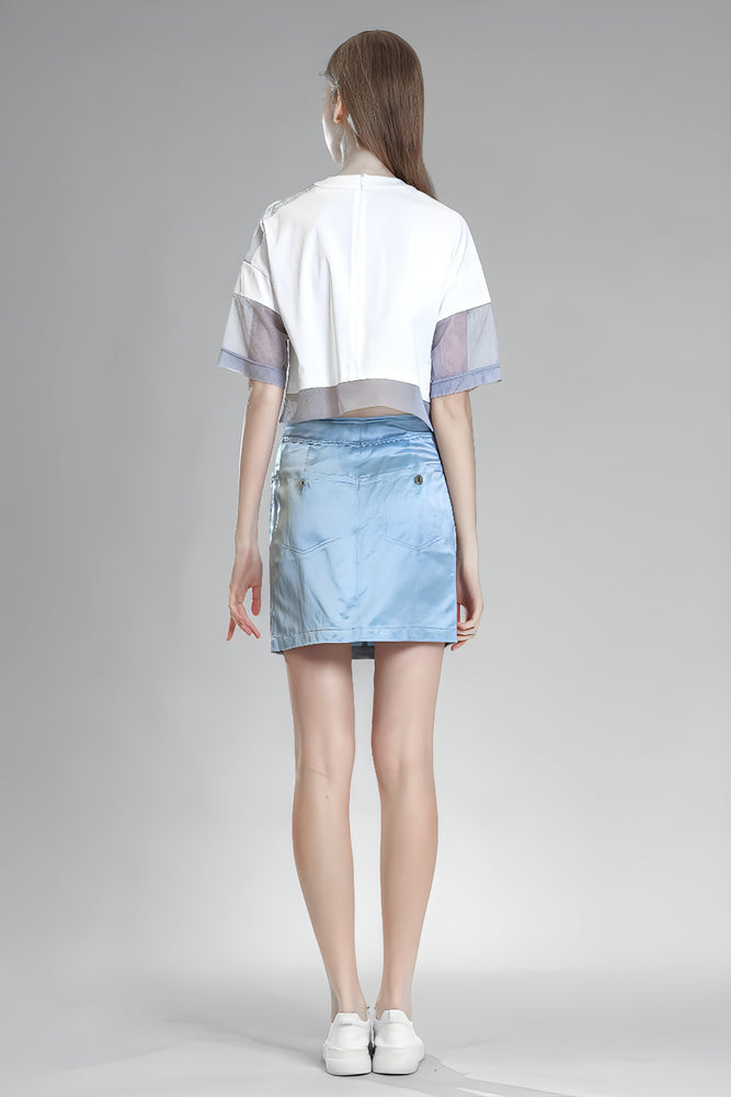 
                  
                    PINK/BLUE SATIN CASUAL SKIRT
                  
                