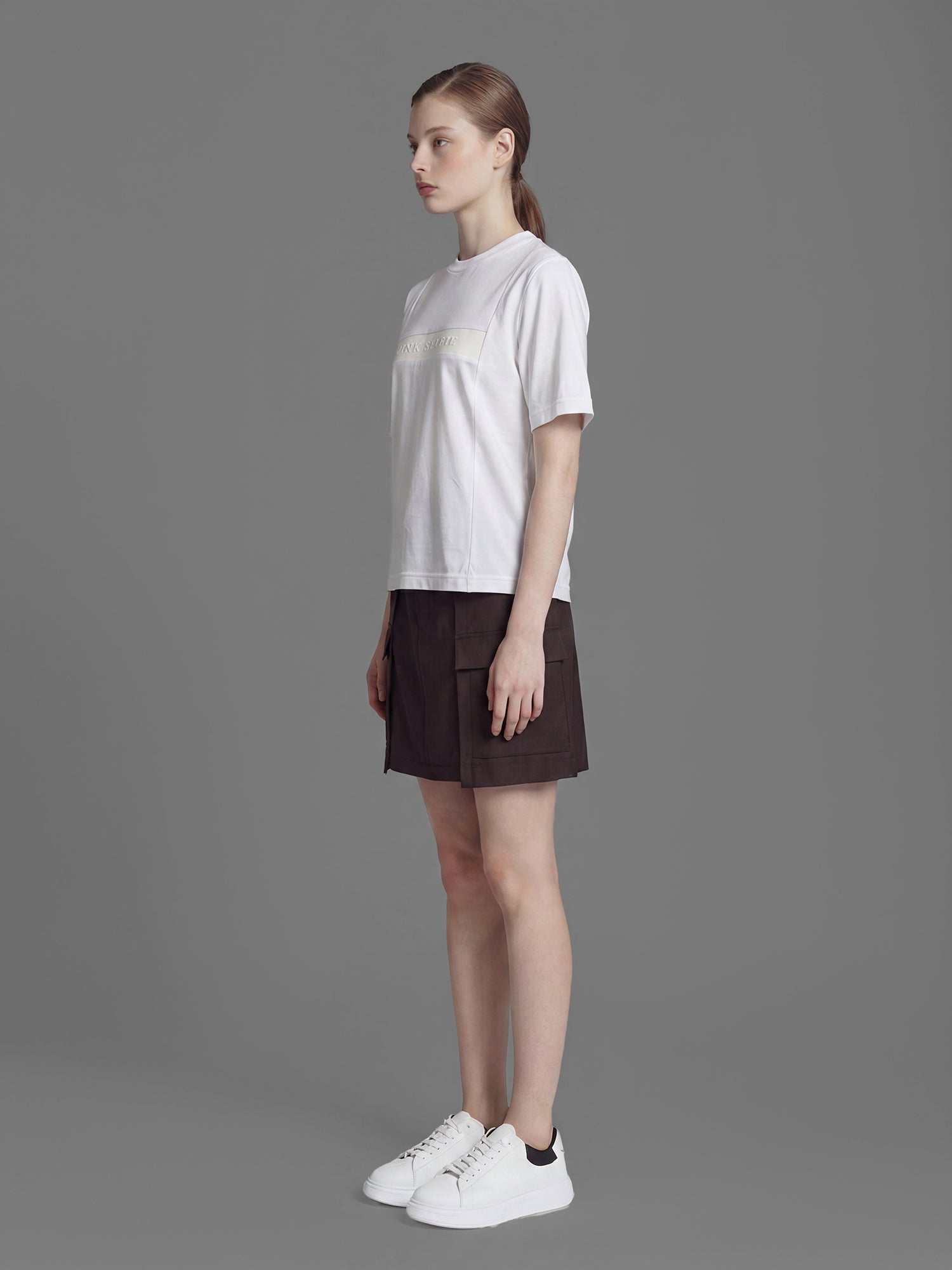 CLASSIC BLACK / STARRY WHITE FUTURISTIC LEATHER PATCHWORK SHORT-SLEEVE T-SHIRT