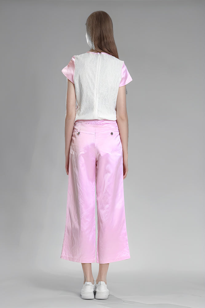 
                  
                    PINK/BLUE SATIN LINEN CASUAL STRAIGHT-LEG PANTS
                  
                