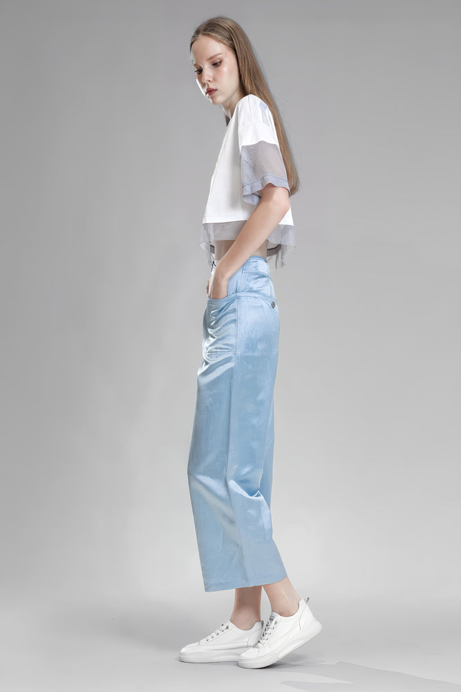 
                  
                    PINK/BLUE SATIN LINEN CASUAL STRAIGHT-LEG PANTS
                  
                