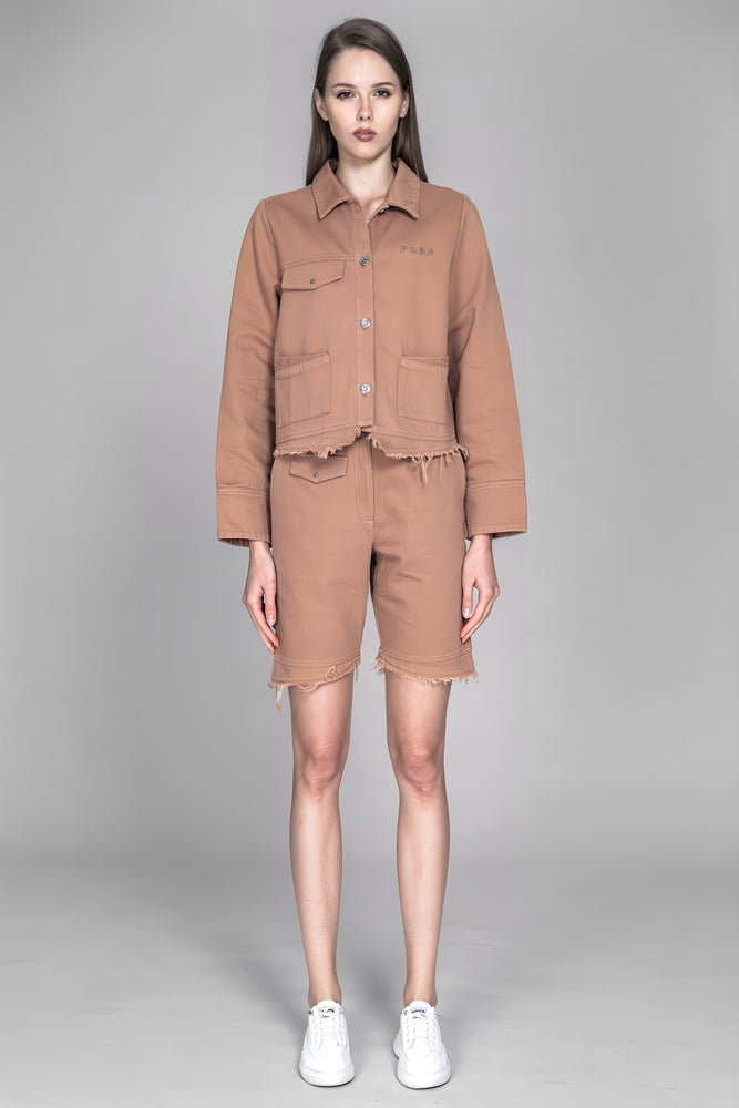 
                  
                    LIGHT YELLOW / SKIN BROWN HEAVY COTTON GRADIENT WASHED DENIM SHORTS
                  
                