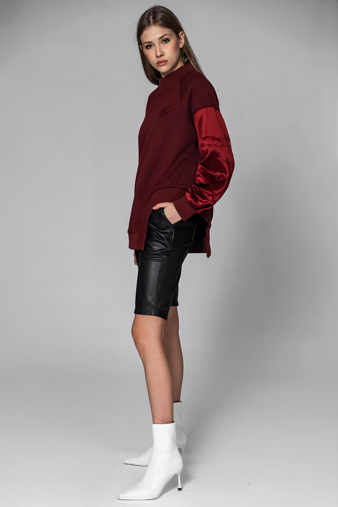 
                  
                    GRAY/DARK RED WOOL-PANELED ASYMMETRICAL T-SHIRT
                  
                
