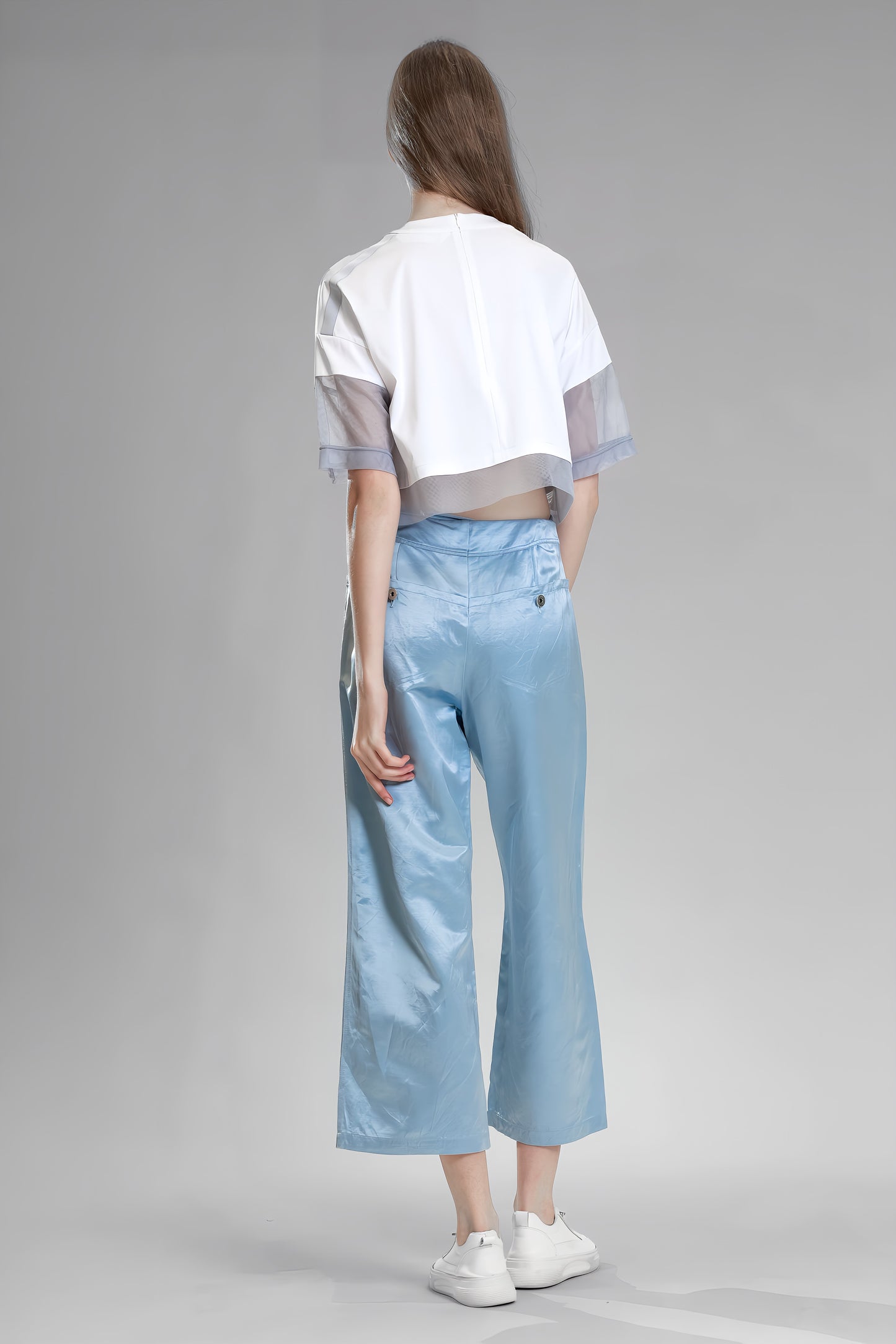 
                  
                    PINK/BLUE SATIN LINEN CASUAL STRAIGHT-LEG PANTS
                  
                