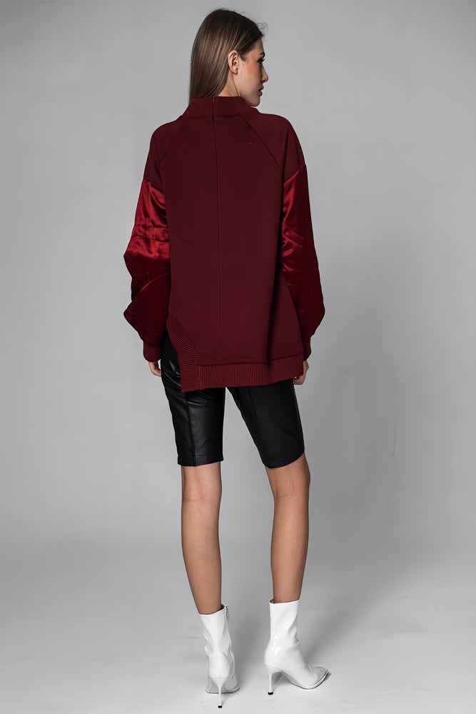 
                  
                    GRAY/DARK RED WOOL-PANELED ASYMMETRICAL T-SHIRT
                  
                