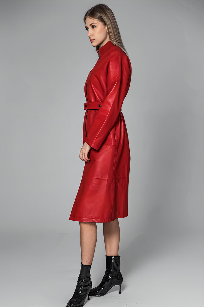 
                  
                    FASHIONABLE RED/BLACK LEATHER LONG DRESS COAT
                  
                