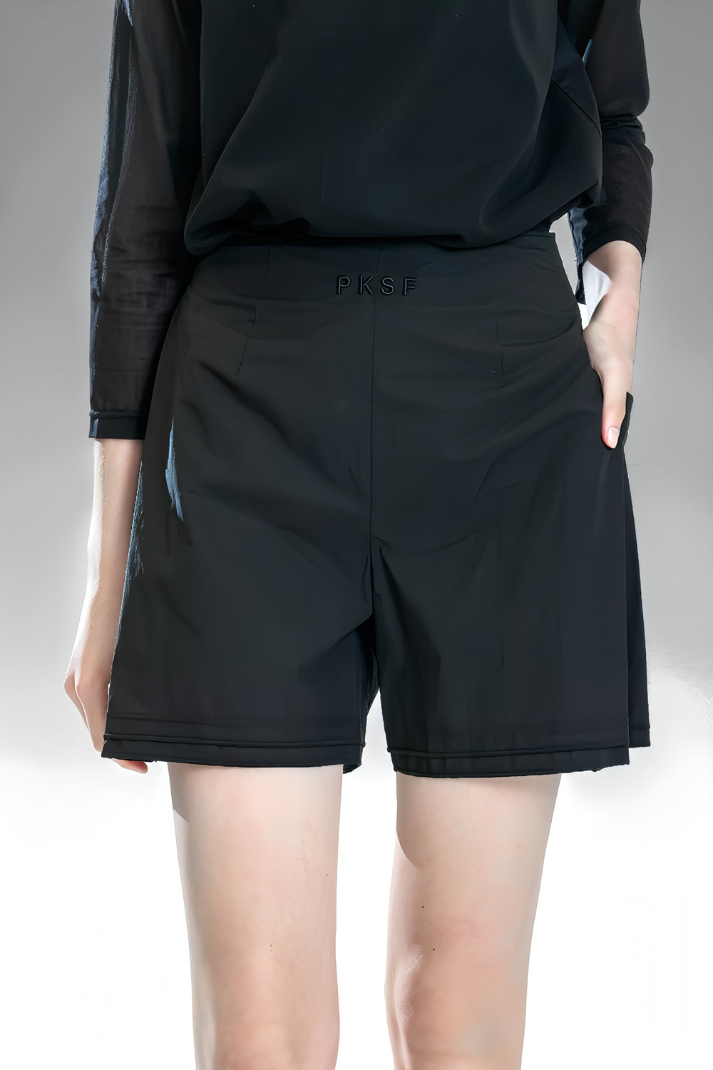 BLACK COTTON GAUZE LOGO SHORTS