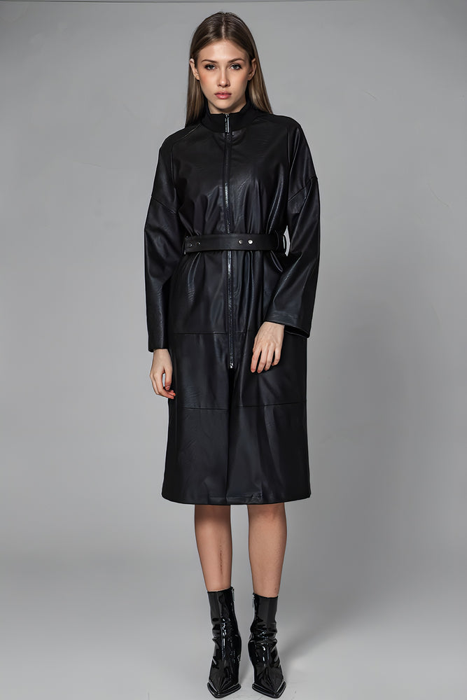 
                  
                    FASHIONABLE RED/BLACK LEATHER LONG DRESS COAT
                  
                